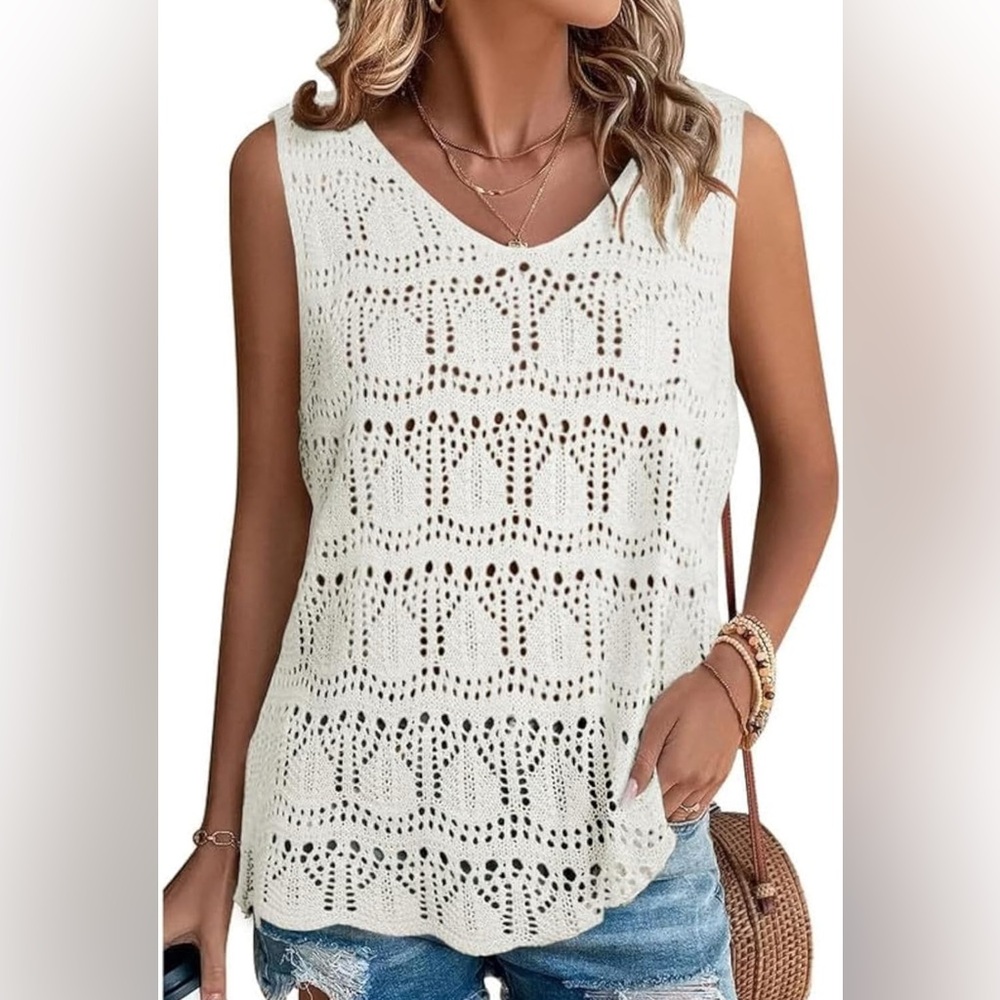 Elegant White Crochet Sleeveless Top
